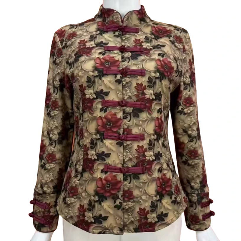 2024时尚新款加绒盘扣中老年开衫外套