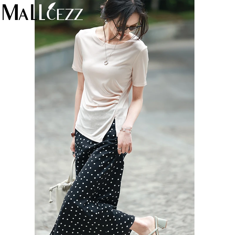 mallcezz/麦呈高档醋酸不规则开衩短袖T恤23TS045