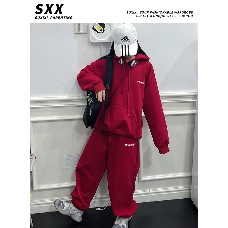 【LUCY定制】女童加绒休闲2023冬网红炸街中大儿童加厚运动两件套