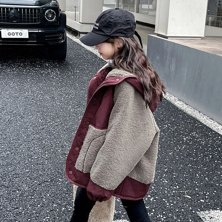 2024新款毛毛衣外套时尚秋冬拼色女童中大童外套