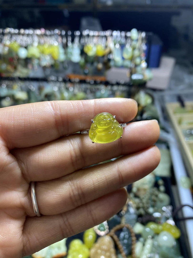 天然玉石戒指金佛貔貅观音女款镶嵌时尚高冰宝宝叶子花戒珠宝雕刻