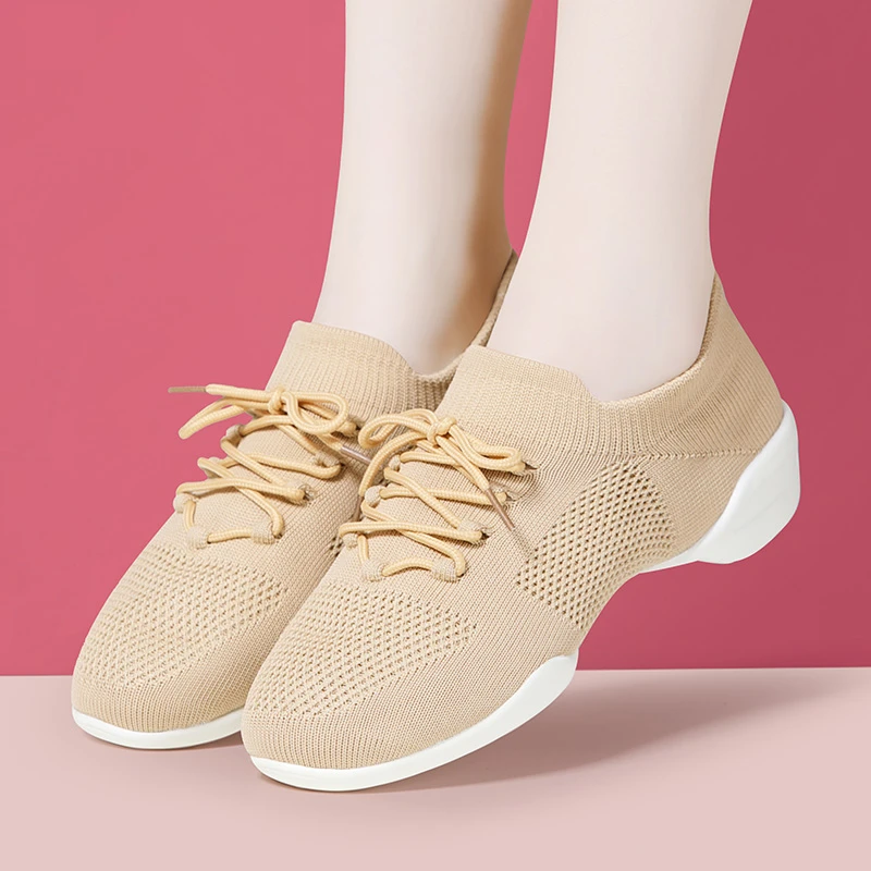 女鞋跳舞透气软底舞鞋网面飞织跳操鞋运动低帮广场舞鞋夏季舞蹈鞋