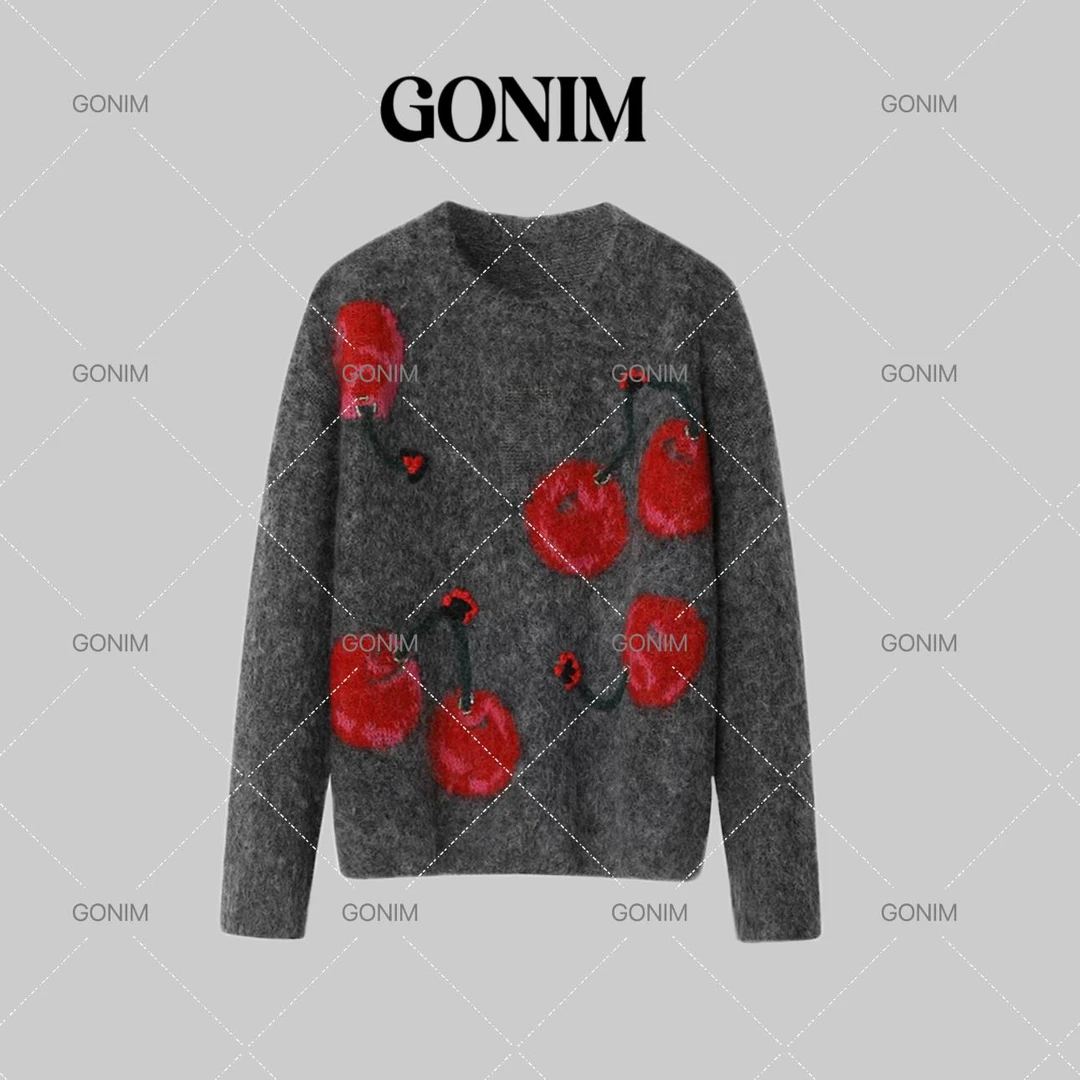 秋冬季慵懒风宽松休闲时尚百搭圆领提花毛衣女套头打底针织衫