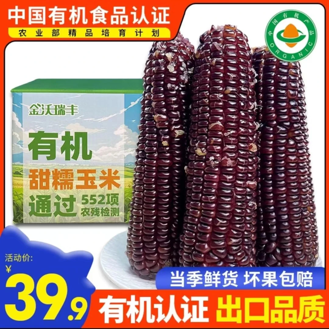 金沃瑞丰【有机玉米】软糯香甜好吃代餐粘苞米8-10条营养独立包装
