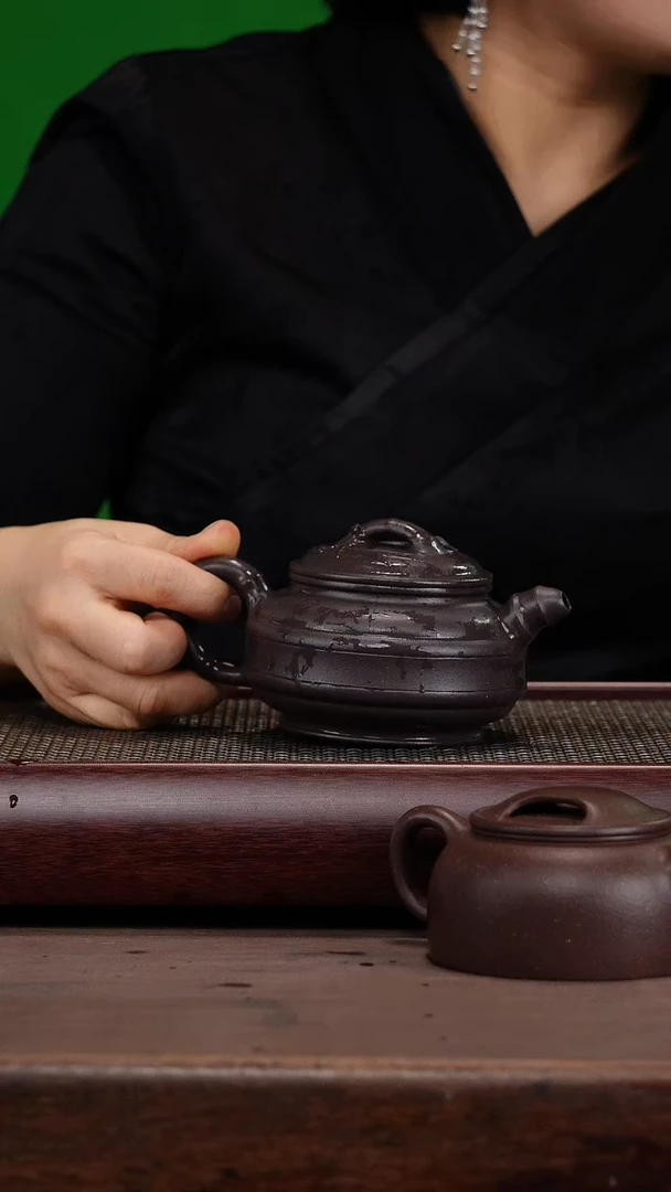 【闪购商品】紫砂茶壶全手工天青泥双线竹鼓壶