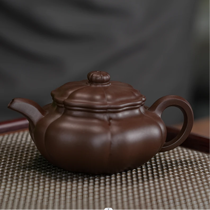 宜兴原矿紫砂壶 原矿葵仿古壶壶 筋纹器紫泥紫砂壶 手制