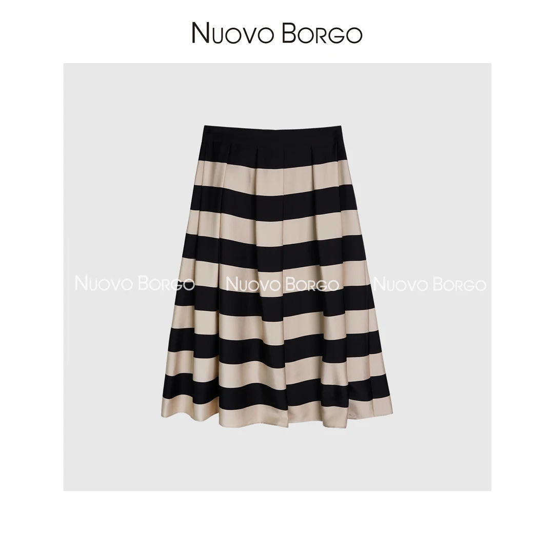 Nuovo Borgo Z06/4110 高级感显瘦收胯条纹压褶伞裙A字摆半身裙