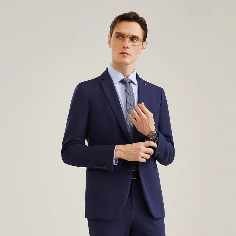 雅戈尔秋季新款男士西服商务休闲弹力修身伴郎黑西装外套270201