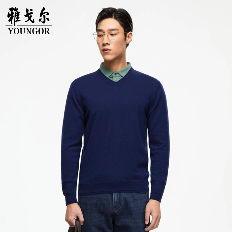 【100绵羊毛】雅戈尔秋冬男士新款纯羊毛衫休闲针织衫V领毛衣639998