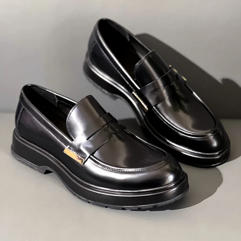 2024新款男士乐福鞋真皮潮流厚底英伦风圆头商务春季正装舒适皮鞋