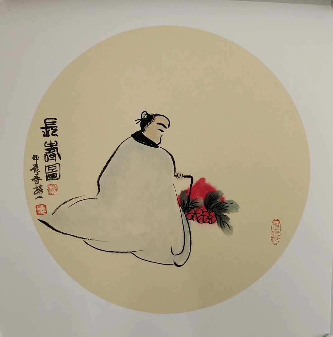 茹一作品长寿图50×50卡宣未装裱