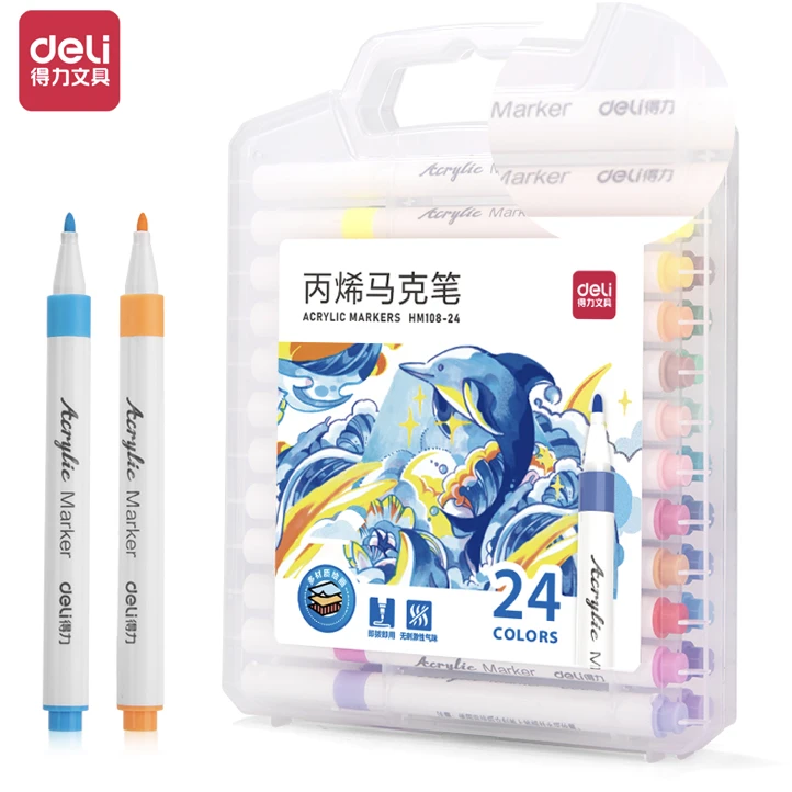得力HM108-24PP盒装细圆杆丙烯马克笔(混)(24色/盒)-迪士尼英语