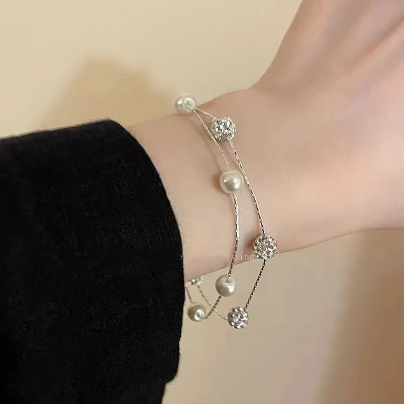 合金手链 满天星双层珠珠手链女生款轻奢小众设计感手串叠戴手饰