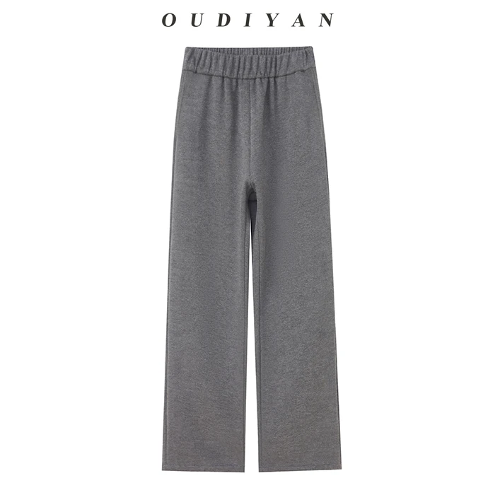OUDIYAN | 小个子高端女装 冬季高腰休闲百搭薄绒窄版阔腿裤女裤