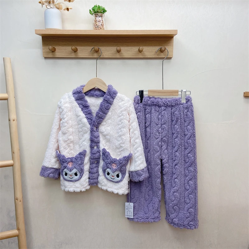 儿童款睡衣加绒加厚卡通宝宝冬睡衣家居服儿童睡衣法兰绒保暖套装
