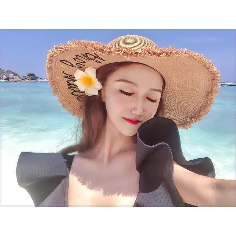 三亚海边拍照帽子夏天女式草帽女式遮阳帽女款夏日太阳帽大沿