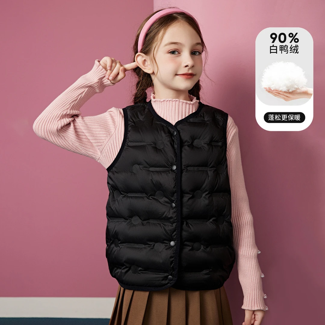 【粉丝专享】ASK JUNIOR女童羽绒中大童马甲秋儿童弹力包边羽绒