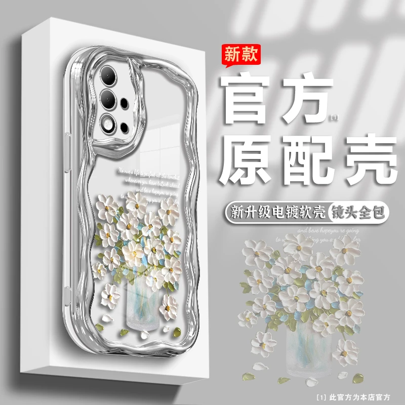适用oppoa93/s手机壳小白花电镀曲边纹透明硅胶软壳保护套