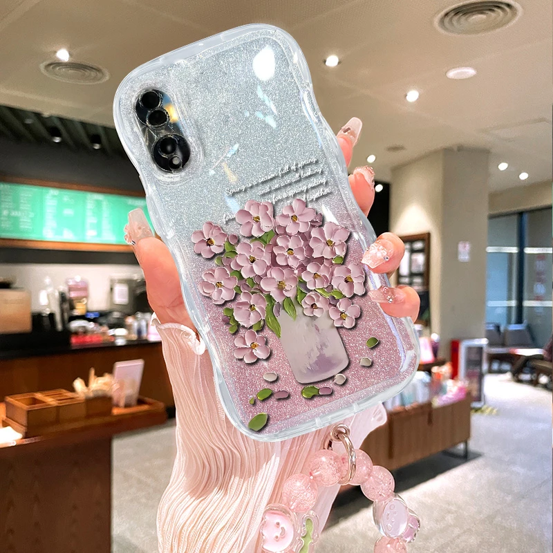 适用荣耀70手机壳油画插花波浪气垫硅胶软壳全包防摔保护套
