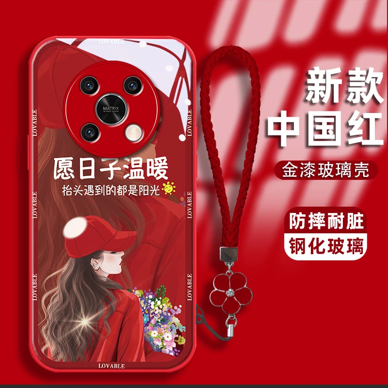 适用荣耀x30手机壳卷发女孩金漆钢化玻璃壳镜头全包耐脏保护套