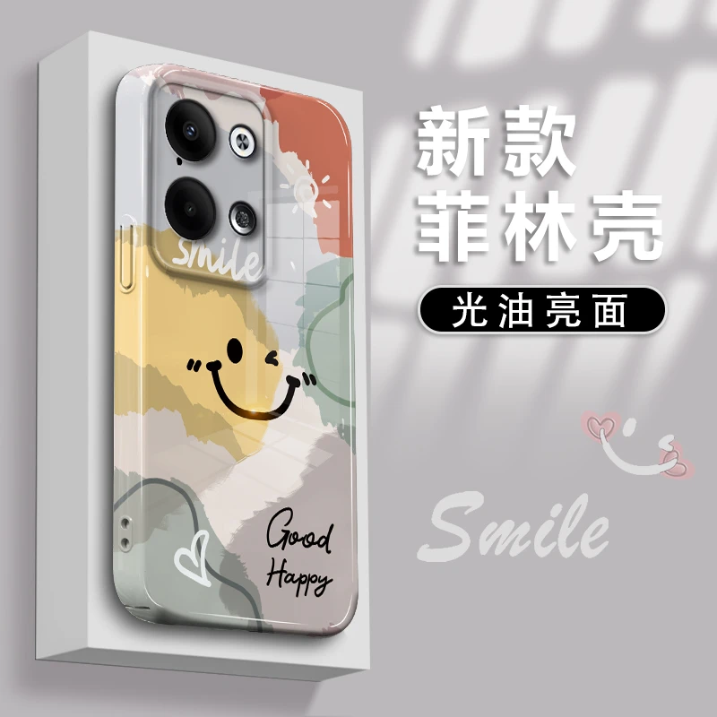 适用opporeno9手机壳多彩笑脸创意菲林硬壳镜头防摔全包保护套