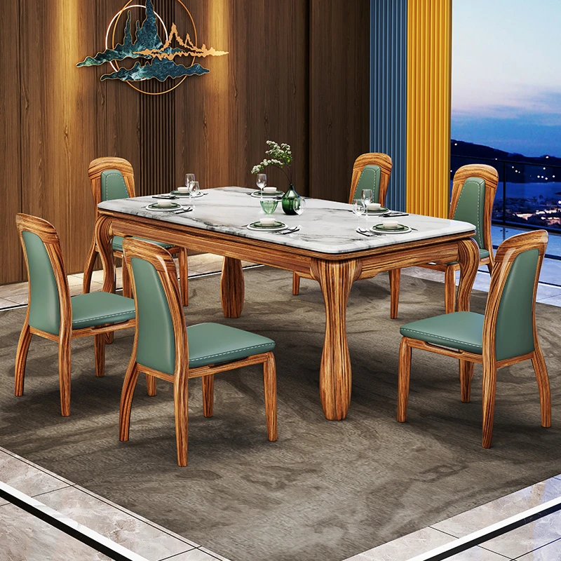 现代简约乌金木餐桌椅组合长方形饭桌新中式实木大理石小户型饭桌