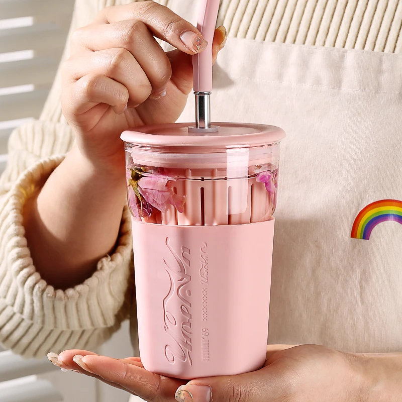 【希乐扣自营】高硼硅玻璃双层可爱大容量便携茶水分离杯吸管杯学生