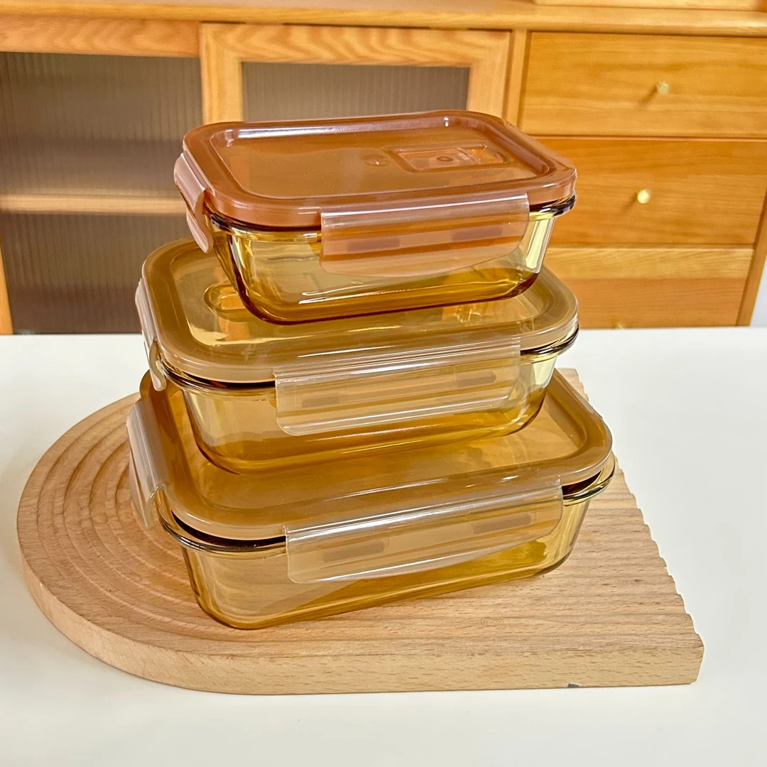 【希乐扣自营】高端琥珀保鲜饭盒高硼硅玻璃微波炉冰箱可用密封不漏