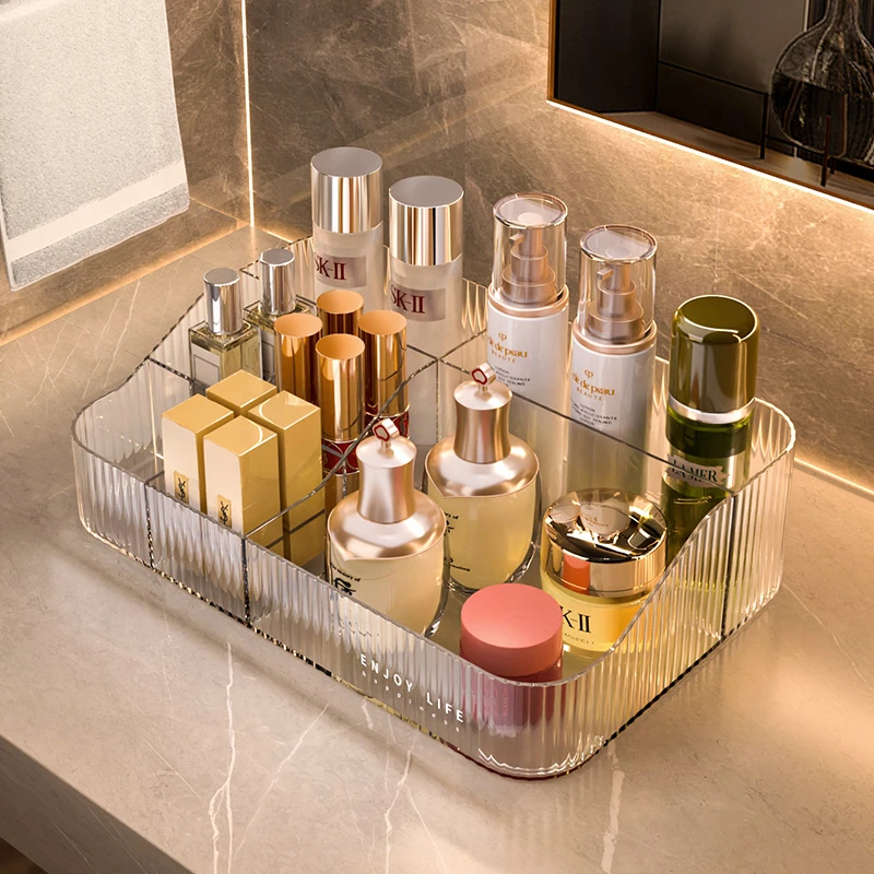 KAMAN KM轻奢化妆品收纳盒桌面口红护肤品分格整理盒洗漱台透明