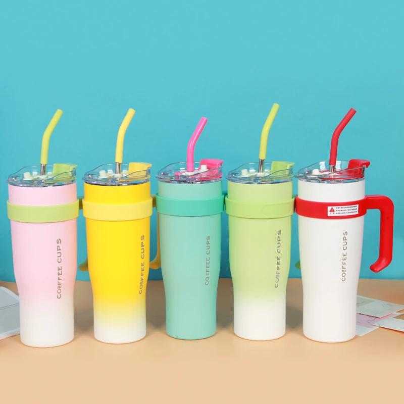 巨无霸杯保温冰霸杯 创意简约大容量带盖304不锈钢水杯保温杯吸管