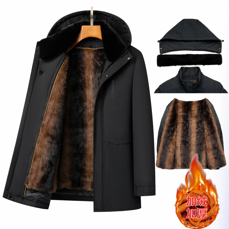 【极寒派克服】冬季大码男装加绒加厚连帽外套中老年爸爸装棉衣棉服