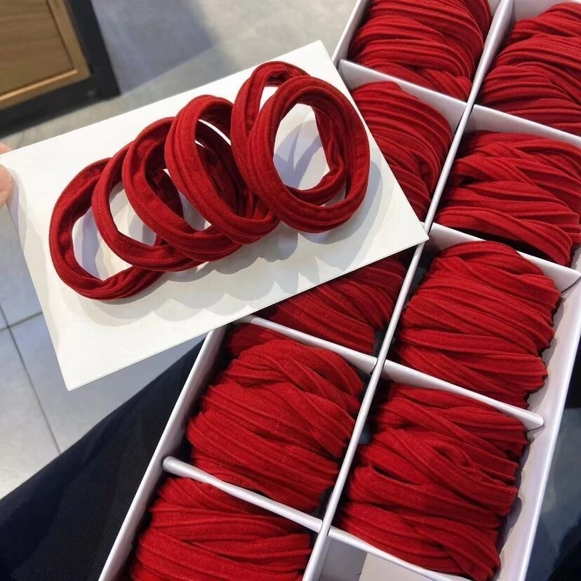 新年红色皮筋女扎头发无痕头绳女高弹力日韩网红气质马尾绳发圈s