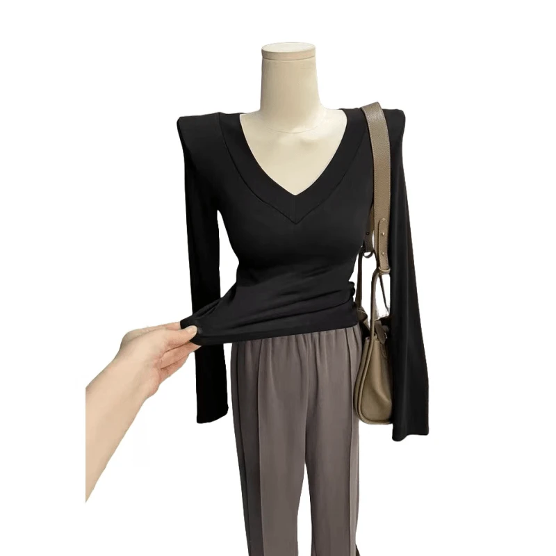 「主播推荐冬季新款」1229款V领磨毛T上衣