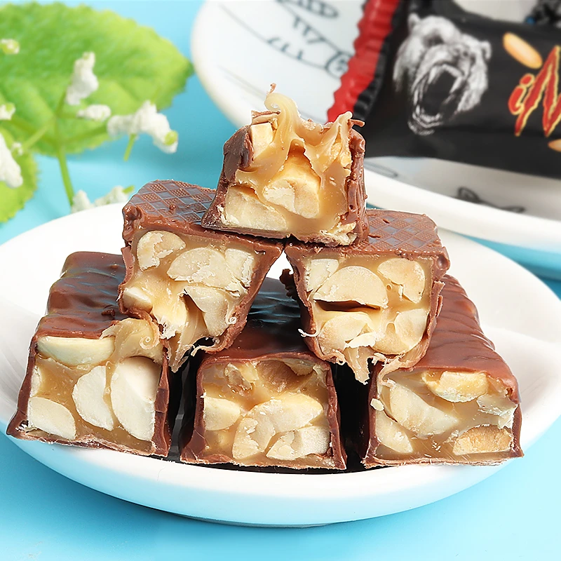 俄罗斯原装进口KDV巧趣熊花生巧克力糖果500g/袋年货零食品