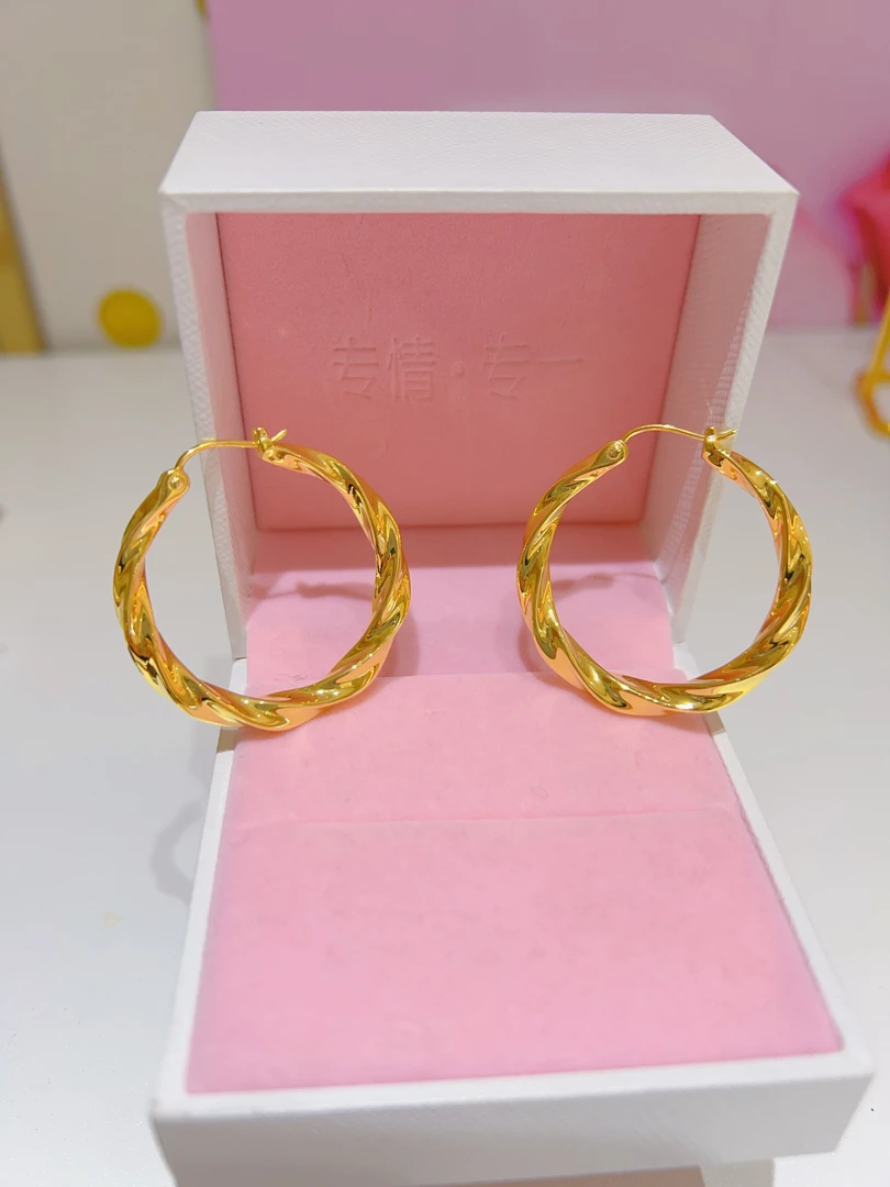 足金999时尚简约麻花耳扣