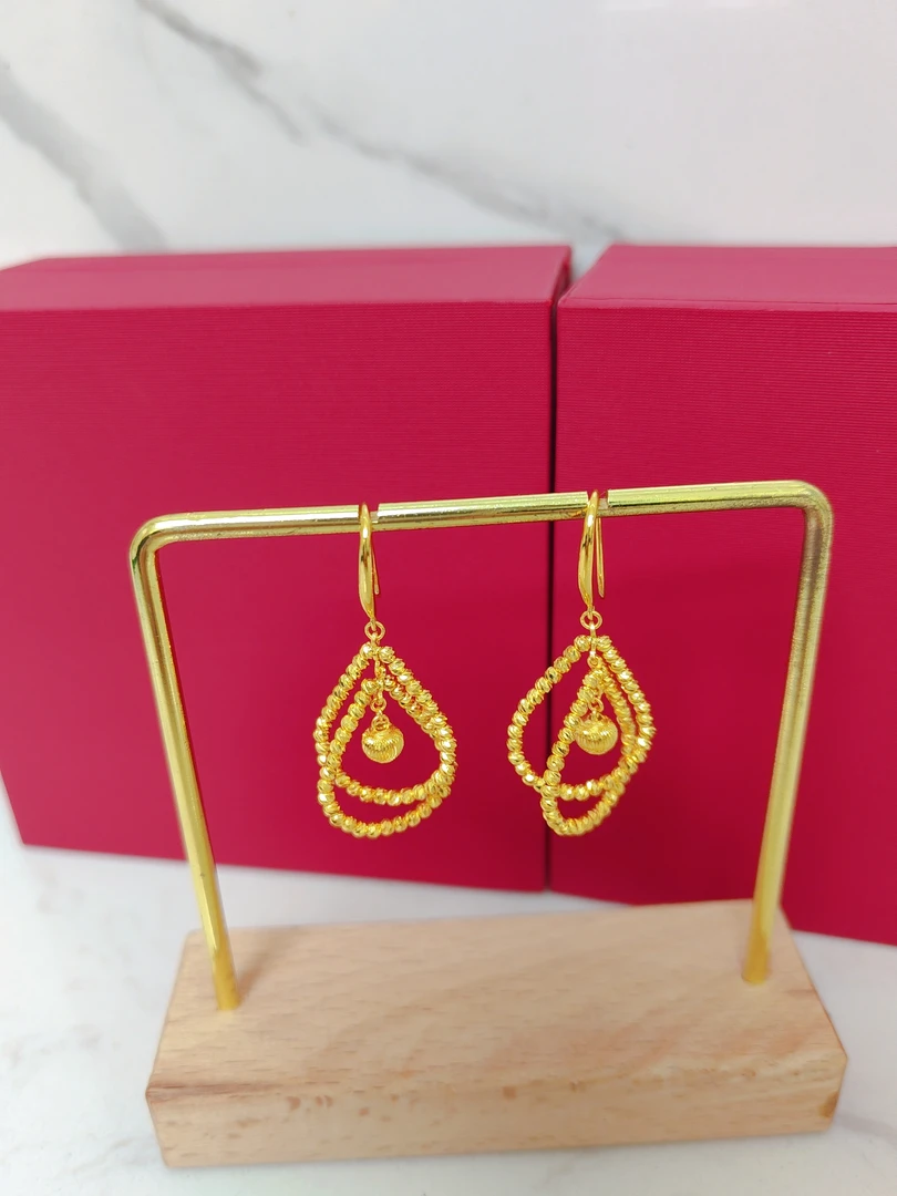 足金999蹦迪珠水滴耳钩