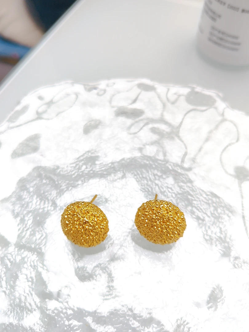 足金999锤纹圆盘耳针