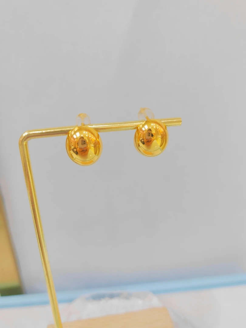 足金999光面小鸽子蛋耳钉