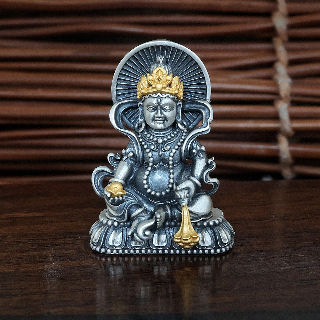 吊坠925银 镀金个性复古原创设计立体黄财神绿度母项链吊坠挂件