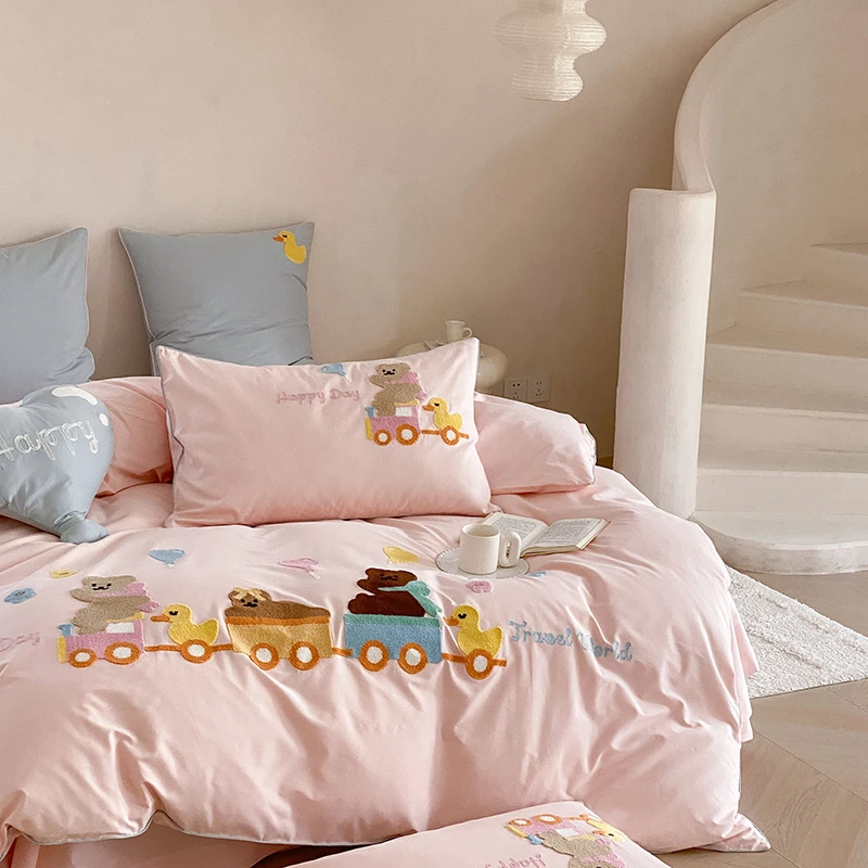 XX 5239 新品100支全棉磨毛毛巾绣四件套 小火车