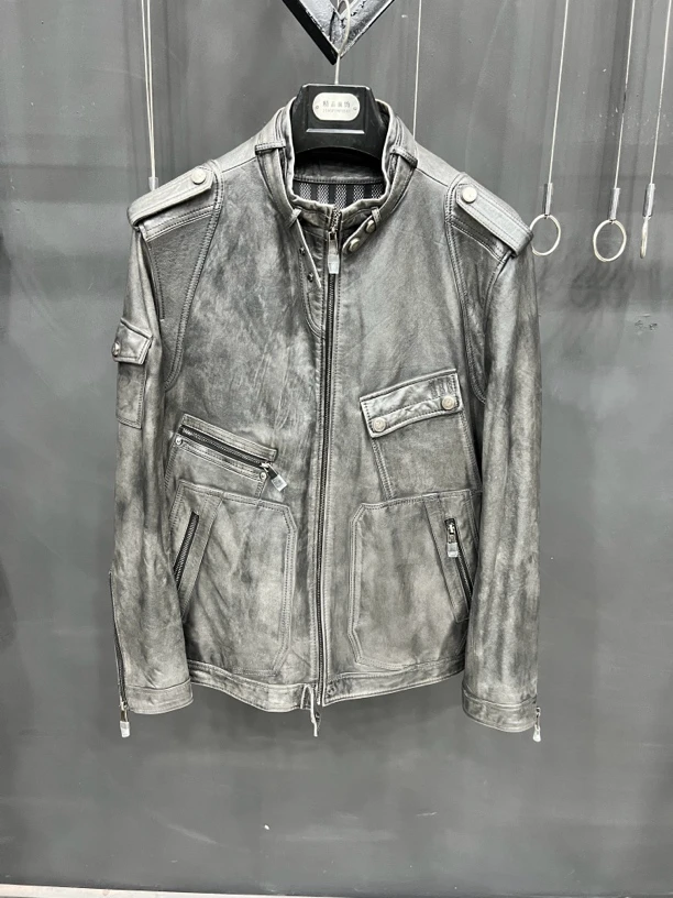 秋冬新款男士真皮皮衣机车外套痞帅休闲时尚皮夹克立领修身春秋