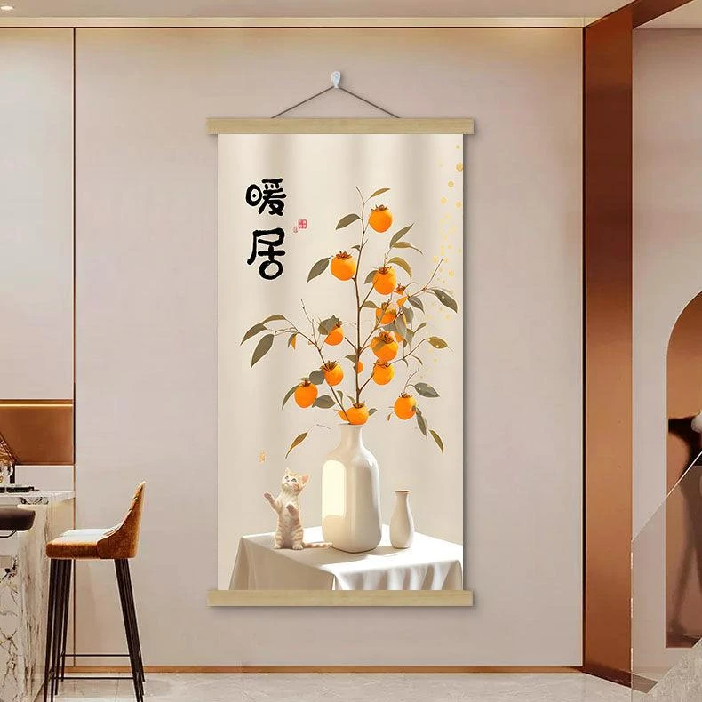新中式遇见暖居入户玄关装饰画走廊过道遮丑挂布画背景墙挂轴墙壁