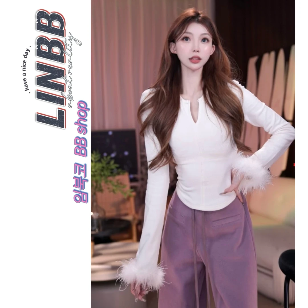 林北鼻-【欲千金】 韩代原单鸵鸟毛（真毛）袖双面德绒显瘦上衣