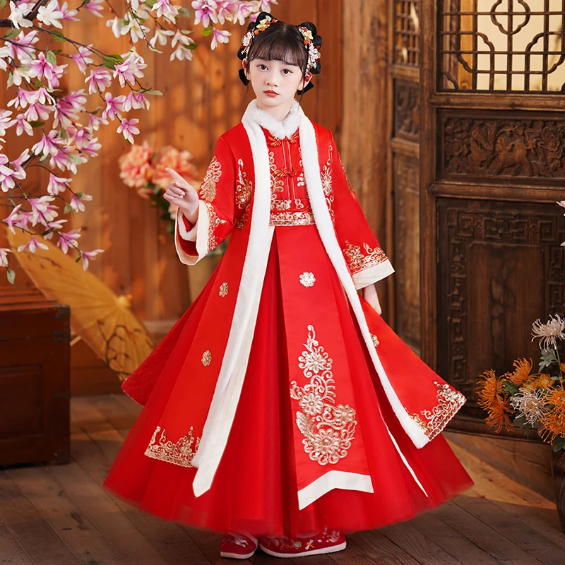 汉服女童秋冬款拜年服冬装2025新款冬季中国风套装儿童唐装过年服