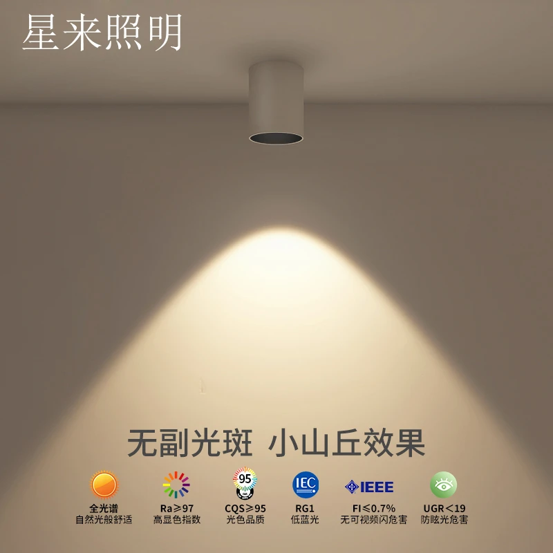星来 led明装射灯圆形防眩筒灯免打孔吸顶客厅无主灯圆形智能蓝光