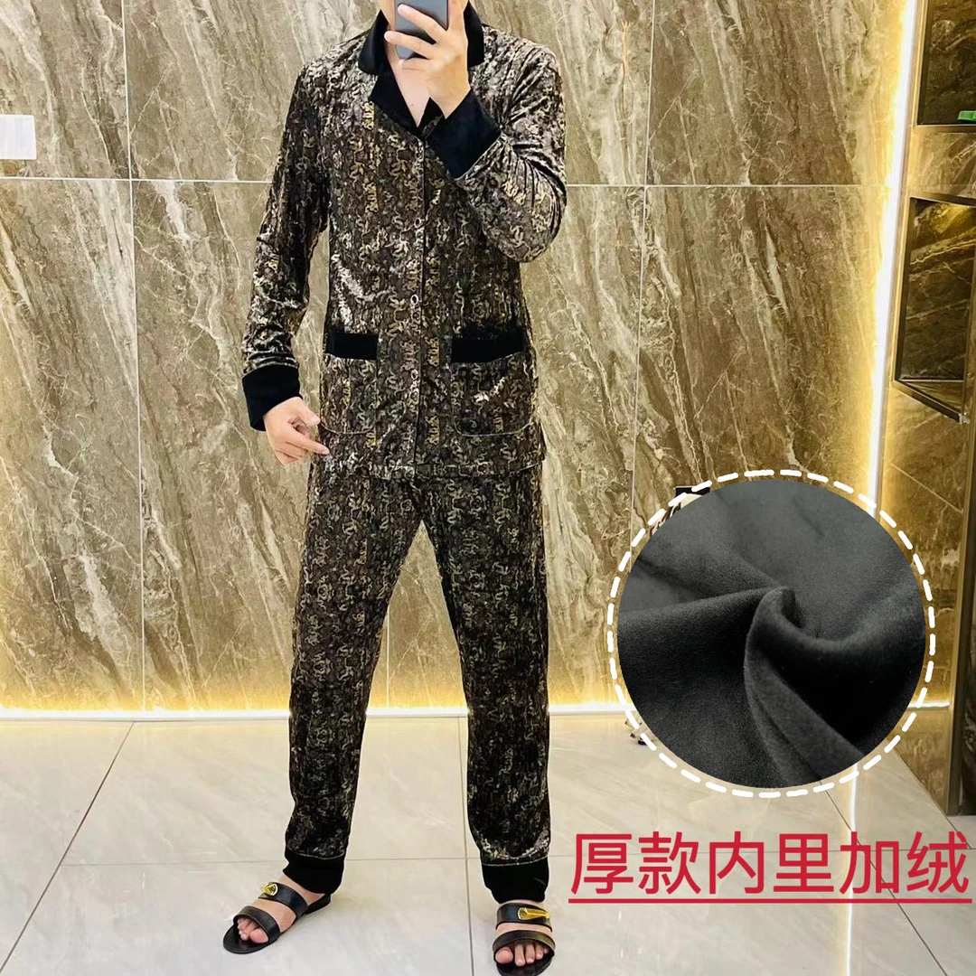 【1309】冬季新款丝绒弹力休闲家居服睡衣套装男士时尚休闲