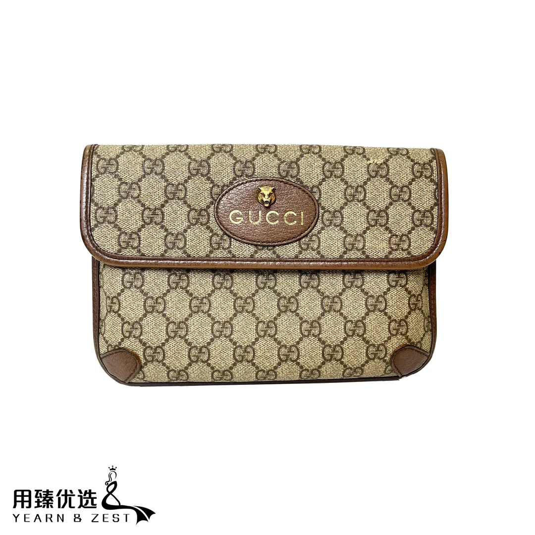 95新 GUCCI/古驰 经典时尚红女条纹腰包古驰虎头腰包/AD7264483