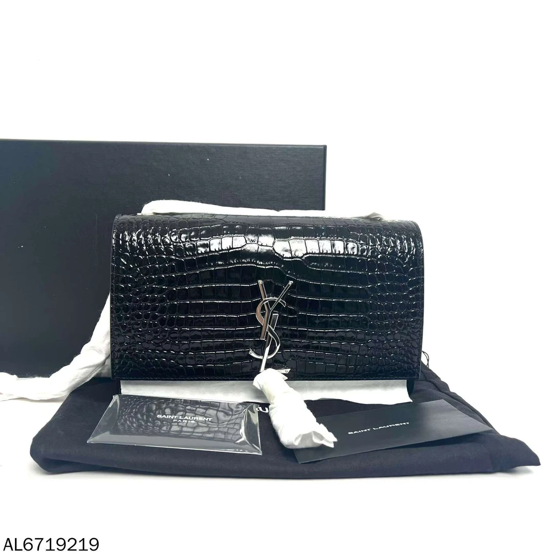 全新未使用 YSL/圣罗兰 鳄鱼纹链条流苏包中号单肩包/AL6719219