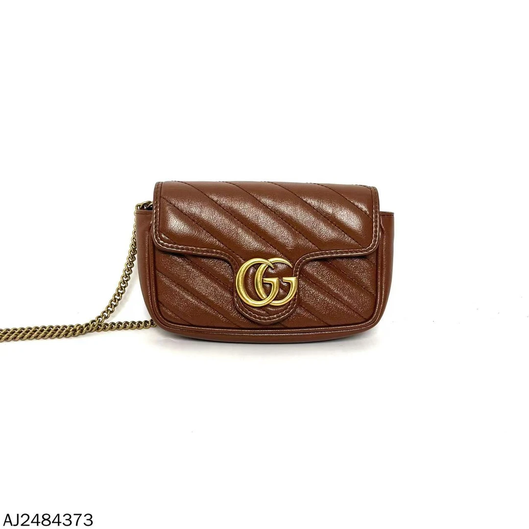 95新 GUCCI/古驰 焦糖色马蒙mini链条包/斜挎包/AJ2484373