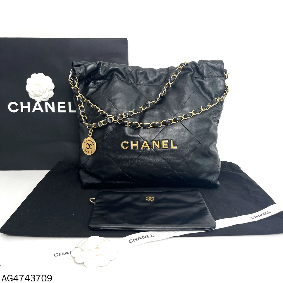 99新 Chanel/香奈儿 黑金22bag垃圾袋小号/AG4743709